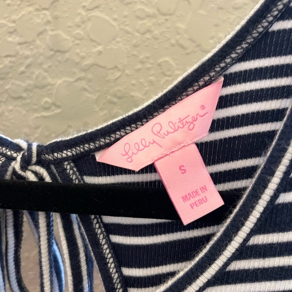 Lilly Pulitzer Jordyn Dress Navy and White Stripe with back tassel detail - Picture 4 of 7